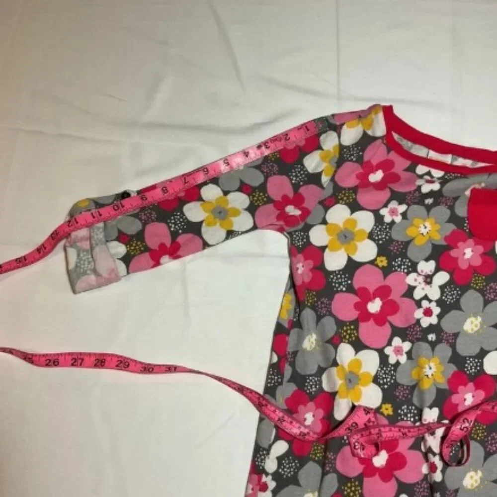 Gymboree Girls 7 Pink Gray Floral Convertible Sleeve Shirt Dress Casual